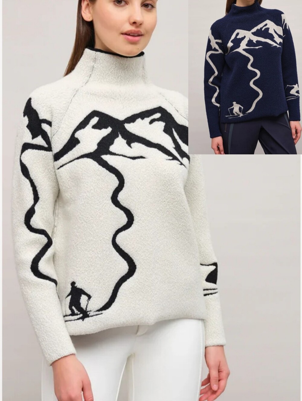 FRAUENSCHUH Chatel Merino Reversable Wool Ski Sweater Cream/Black